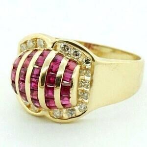 Estate Sale Diamond & Ruby Dome Ring 14k Yellow Gold 1.50 TCW Size 10.5